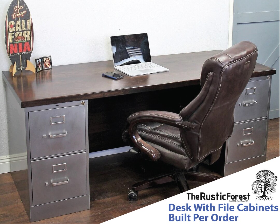 Office Desk / 4 Drawer / Modern Rustic Industrial / Metal Etsy