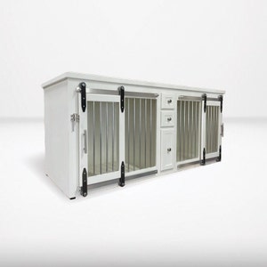 Double Dog Crate Cabinet with Drawers and Storage, Custom Dog Crate for 2 Dogs, Shaker Dog House, Painted Dog Crates Bespoke, Double Kennel