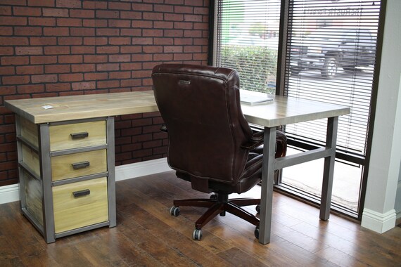L Shaped Desk With Cabinet Wood Butcher Block Steel Legs L Shaped Desk With Cabinet Wood Butcher