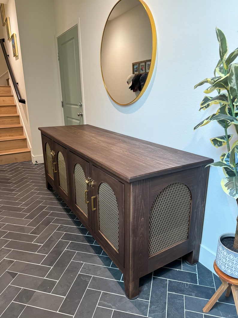 Mid Century Modern Chic Raised Dog Crate Cabinet in solid wood, steel mesh windows and handmade in USA image 3