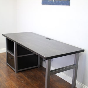 Desk With Cabinet Shelf in Solid Wood and Large File Drawer, Modern ...