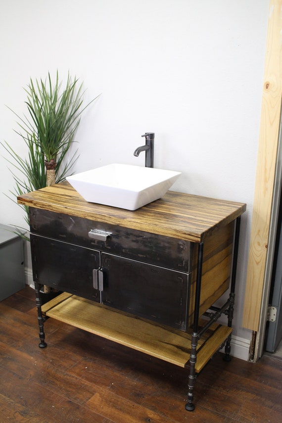 Bathroom Vanity Cabinet With Metal Doors Black Pipe for a Modern