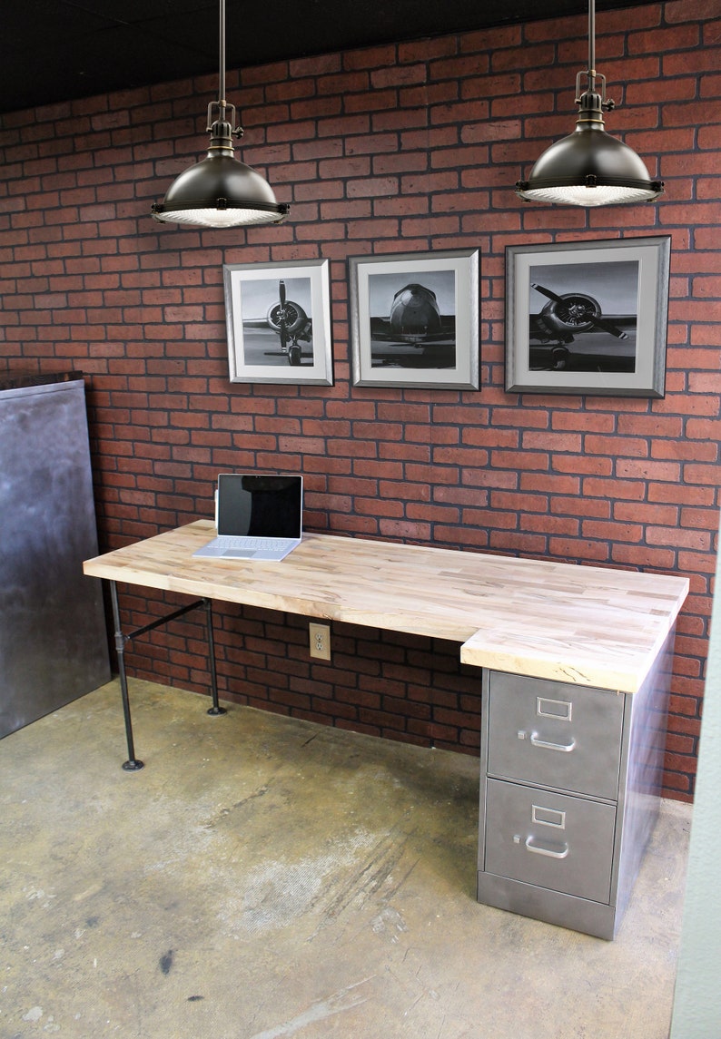 2 Drawer Rustic Pipe Desk Metal Filing Cabinet Industrial Office File Furniture