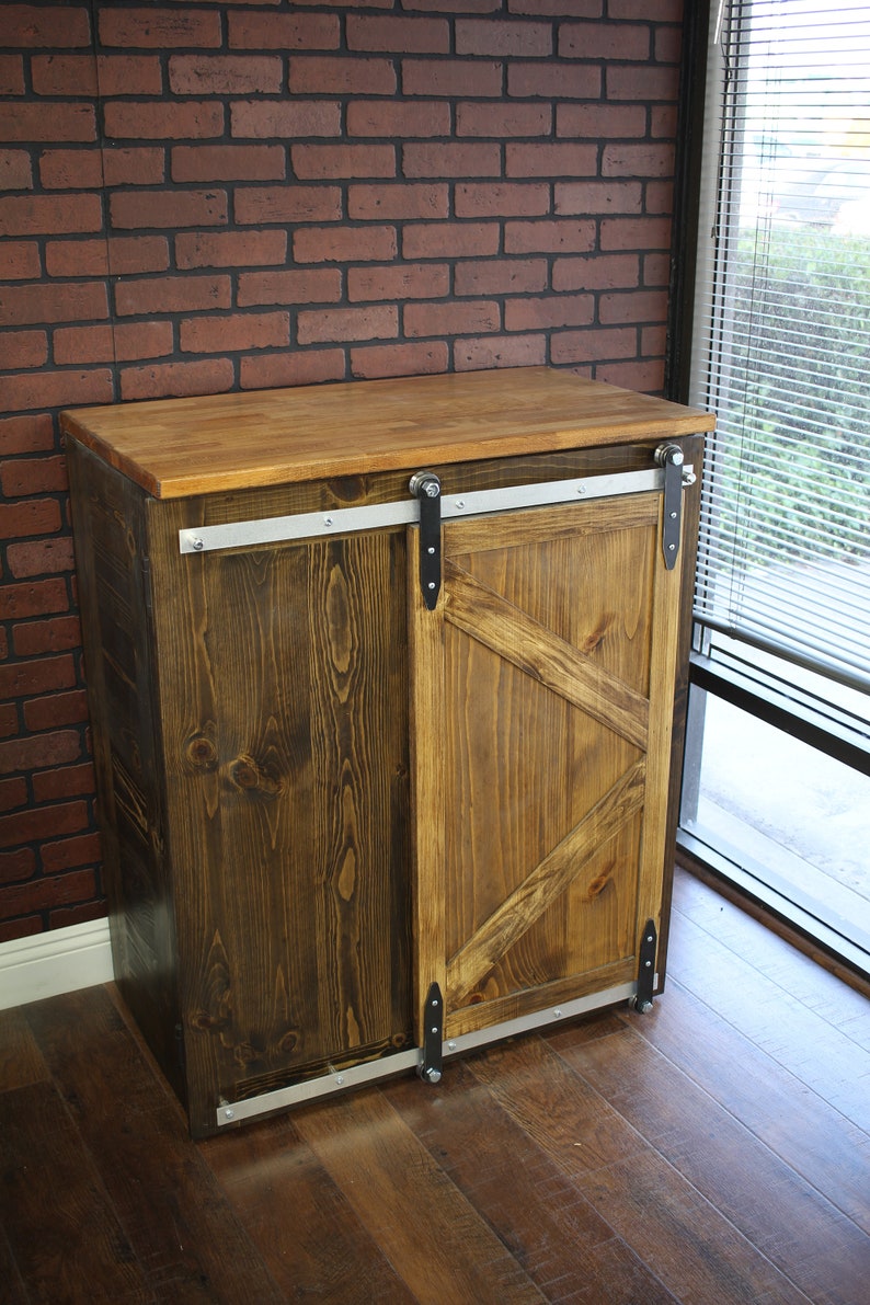 Cat Litter Box enclosure with Sliding barn doors in modern farmhouse style solid wood and handmade in USA image 5