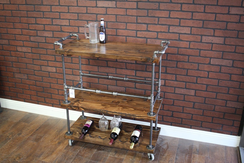 Rustic Bar Cart Industrial Pipe & Wood bar / Unique bars / Etsy