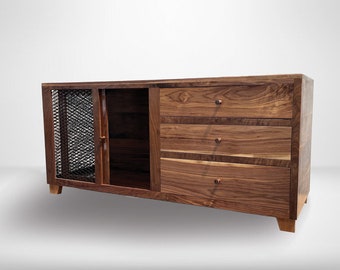 Dog Crate - Mid-Century Modern Furniture with Drawers - Sliding Doors / Dresser / House / Credenza / Bespoke / kennel Custom / Media Center