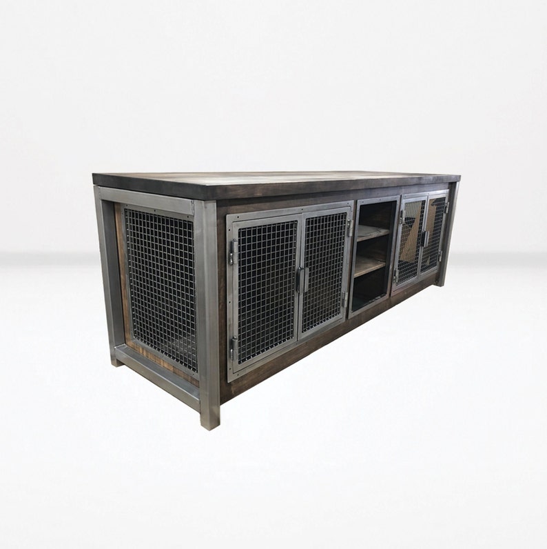 Dog Crate Media Center / Industrial Modern Credenza / Urban Entertainment Center / rustic office furniture / dog kennel / custom Wood Steel image 3