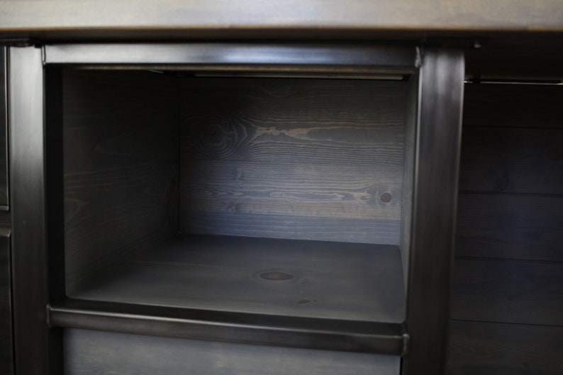 Modern Desk with Shelf in solid wood and large file drawer, Wood & Metal Desk, Executive Desk, Industrial Rustic Office, Home Office Desk image 5