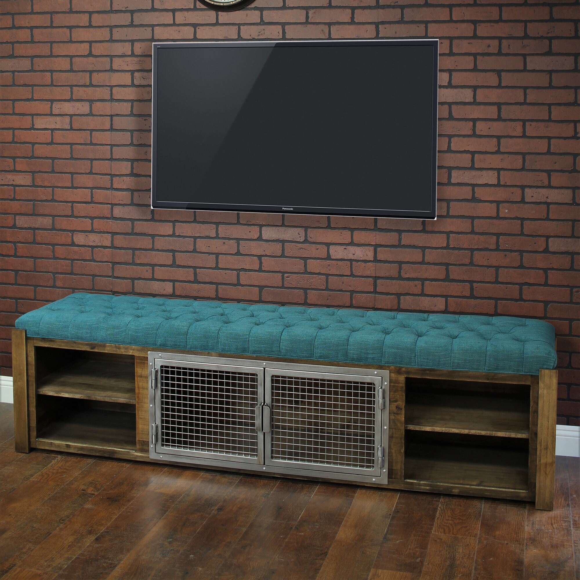 Image showcasing Modern Farmhouse Dog Crate Ottoman Cabinet Bench in Solid Wood With ...