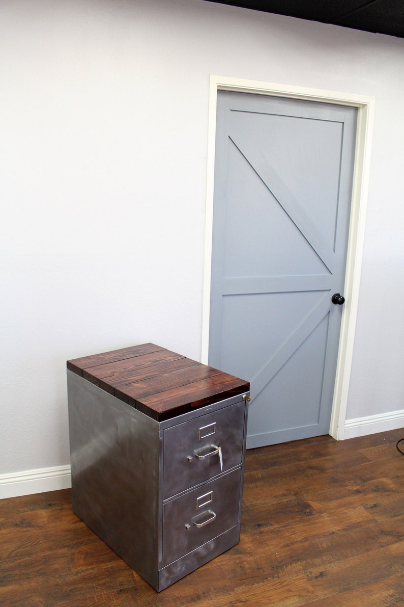 Metal Filing Cabinet 2-Drawer Refinished Legal size / Wood Top / industrial cabinet / metal filing cabinet / rustic office furniture image 1