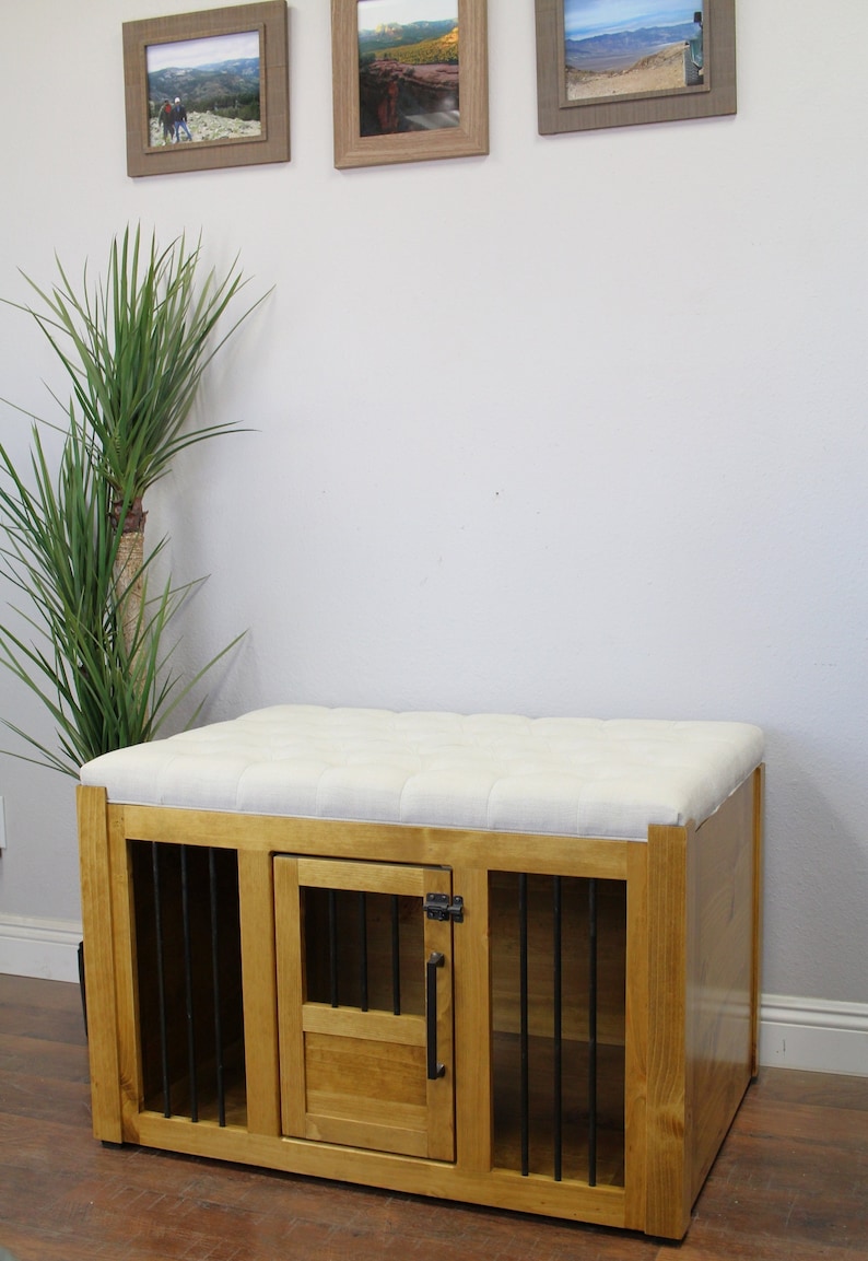 Dog Crate Ottoman Cushion Top, Small Dog Kennel, Soft Cushion Top, Dog ... - Custom Crate Storage Dog Rattan Ottoman