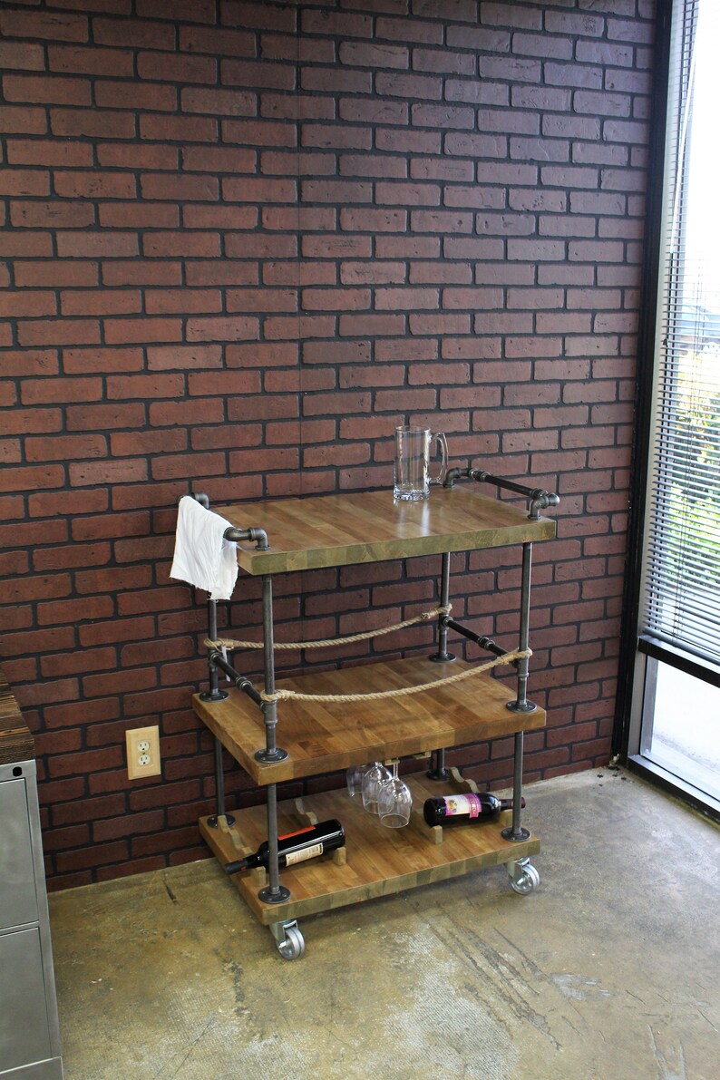 Bar Cart Industrial Pipe & Wood bar / Unique bars / whiskey Etsy