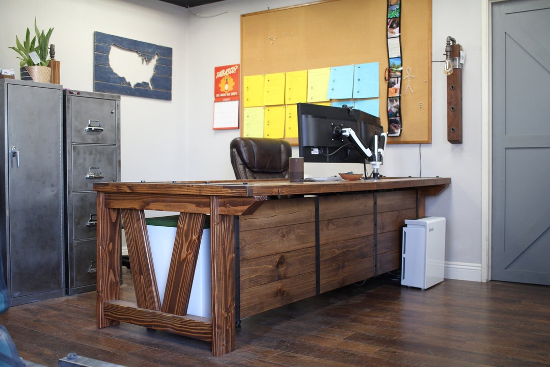 Rustic Custom Desk Solid Wood Barn Door Desk, Rustic Farmhouse Industrial Office Furniture ...