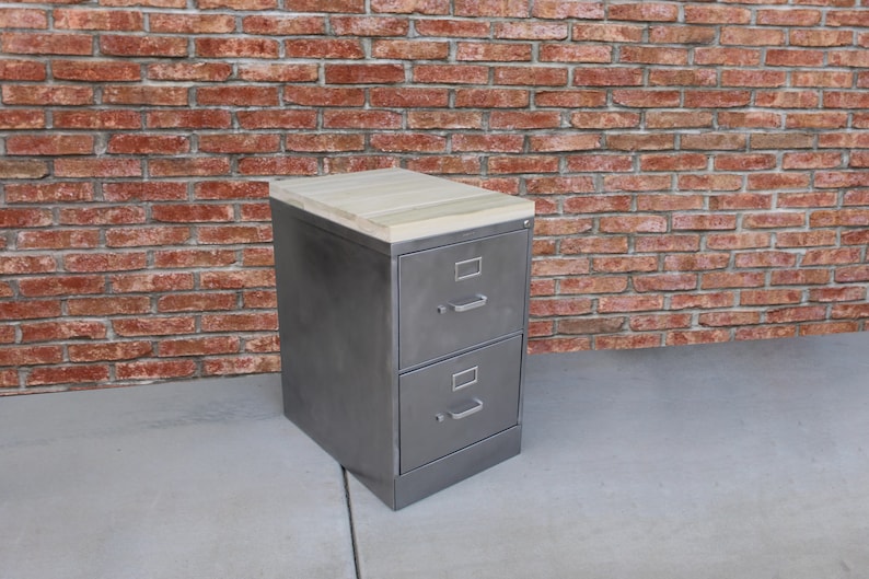 Metal Filing Cabinet 2-Drawer Refinished Legal size / Wood Top / industrial cabinet / metal filing cabinet / rustic office furniture image 3