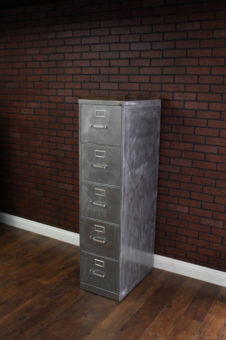Refinished 5 drawer Metal Filing Solid Wood Top / Etsy