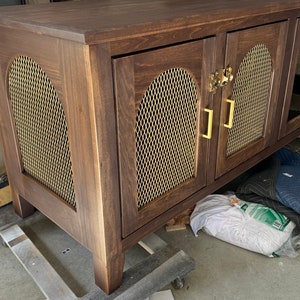 Mid Century Modern Chic Raised Dog Crate Cabinet in solid wood, steel mesh windows and handmade in USA image 7