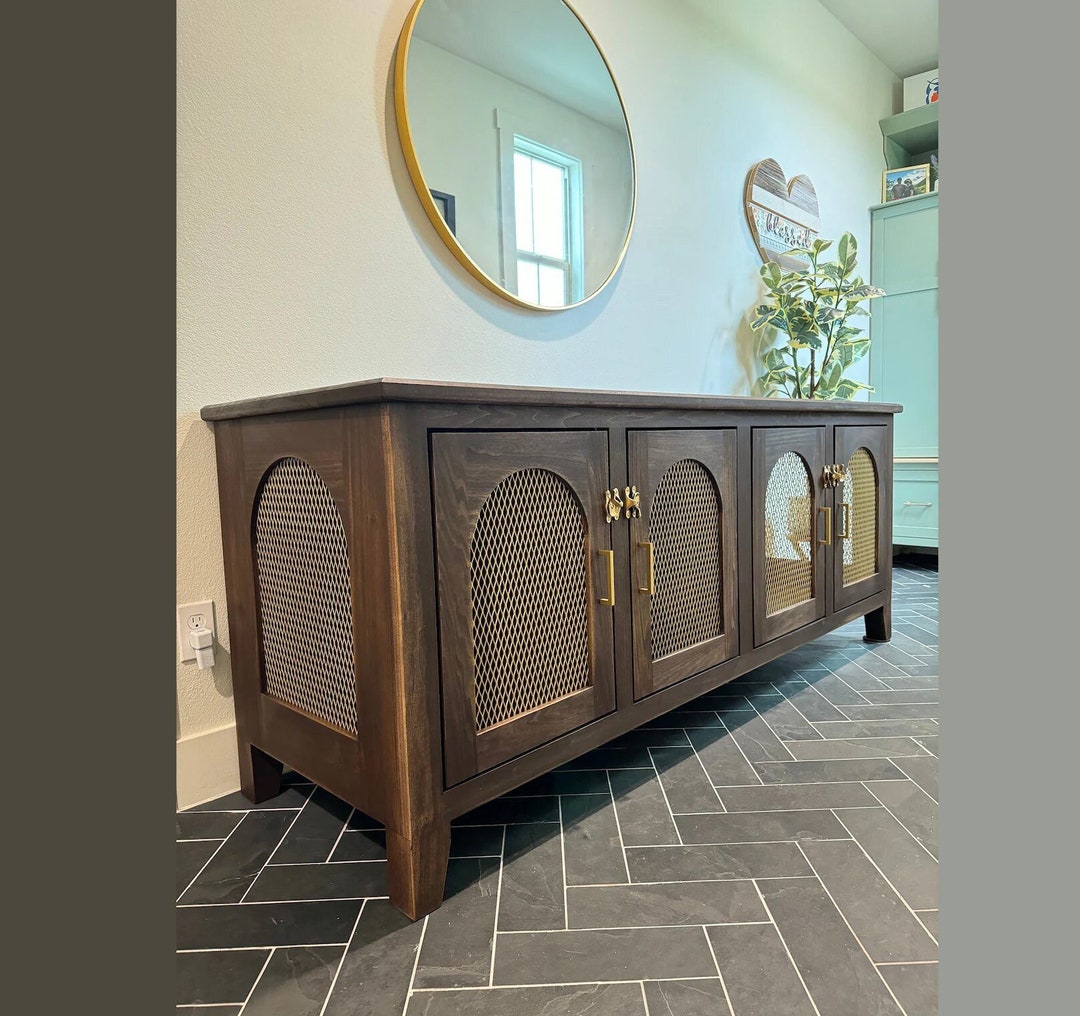 Image showcasing Dog Crate Cabinet, Mid Century Modern Chic, Raised, Double Crate ...