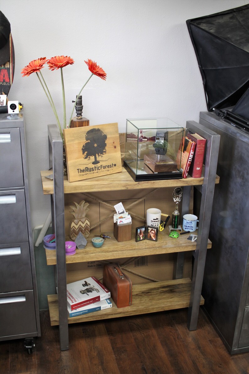 Industrial Rustic Book Shelf / Office Furniture / Steel Wood / Etsy