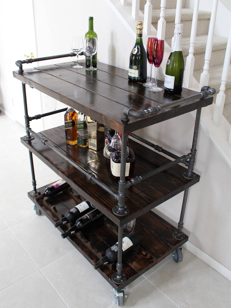 Rustic Bar Cart Industrial Pipe & Wood bar / Unique bars / Etsy
