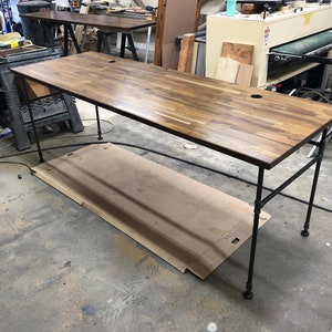 Butcher Block Industrial Pipe Desk, Steel and Wood, urban rustic office desk furniture, rustic standing desk in solid wood, handmade in USA