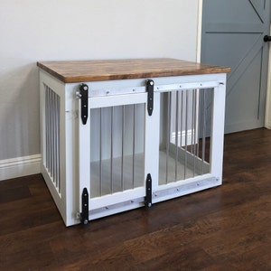 Dog Crate with Sliding Barn Door in solid wood painted or stained, Modern Kennel, Handmade in USA, Rustic Farmhouse single door