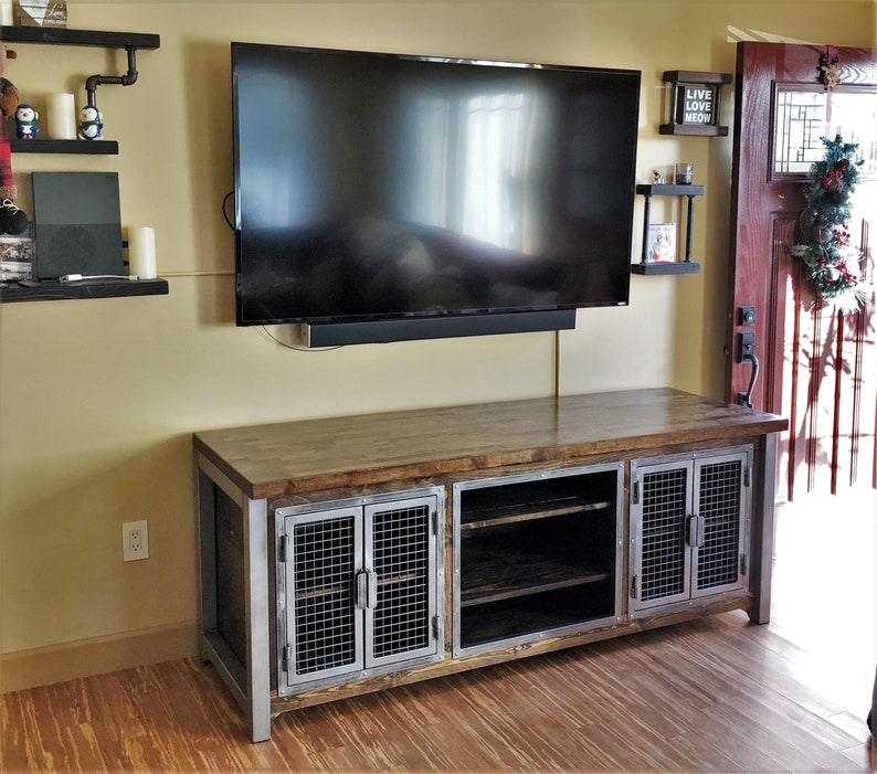 Dog Crate Media Center / Industrial Modern Credenza / Urban Entertainment Center / rustic office furniture / dog kennel / custom Wood Steel image 1