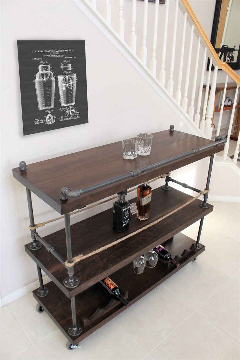 Bar Cart With Pipe & Wood Liquor Cart Whiskey Bar Wine Etsy