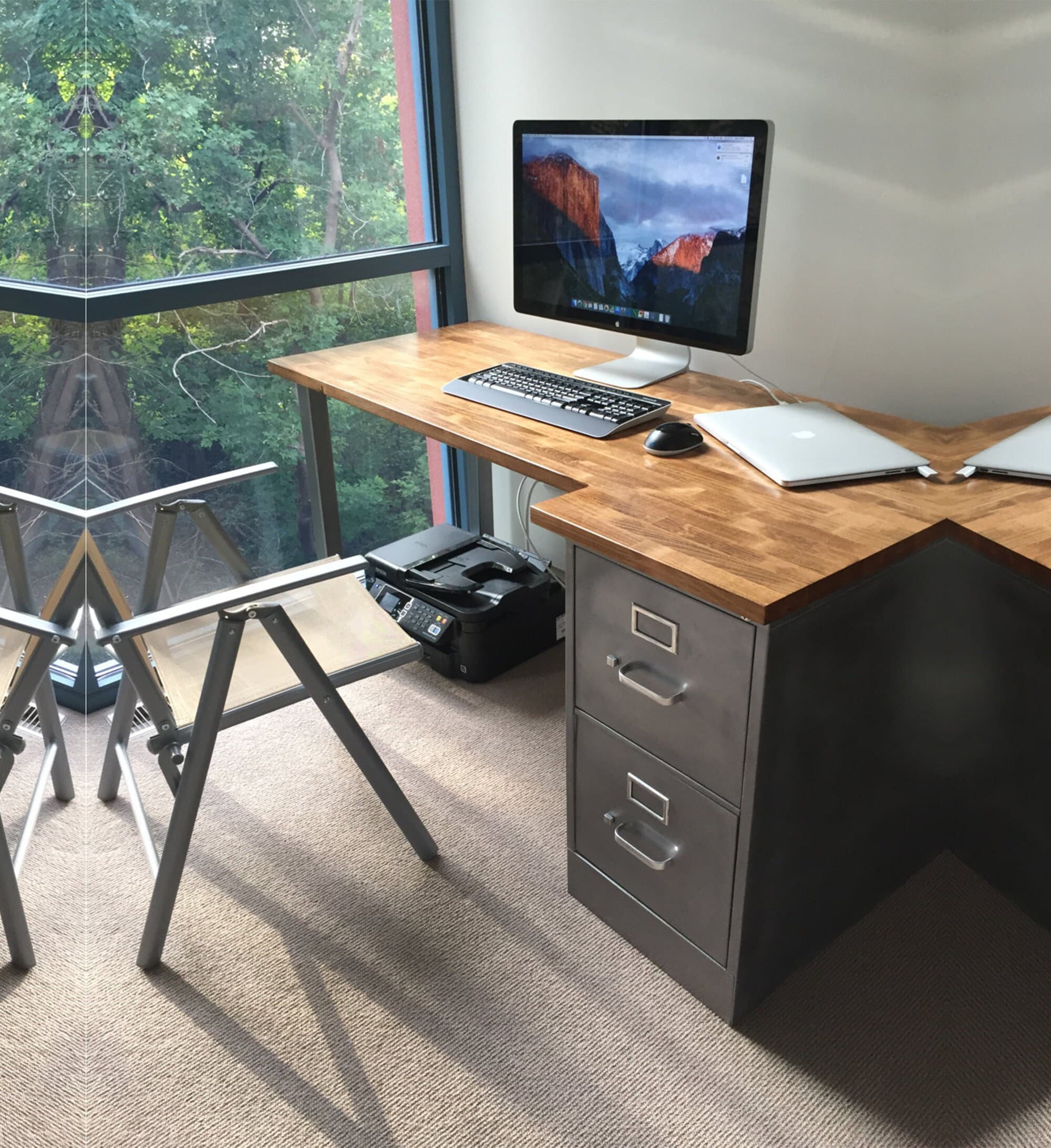 Modern Industrial Office Desk With 2 Drawer Brushed Steel File
