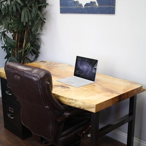 Live Edge Slab Desk / 2 drawer steel Cabinet Solid Wood Top and steel legs / modern / urban furniture / office / home desk / Solid Slab image 3