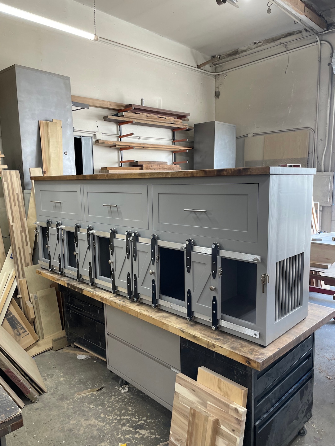 Image showcasing Multiple Dog Crate With Drawers - Sliding Barn Door / Crate With ...