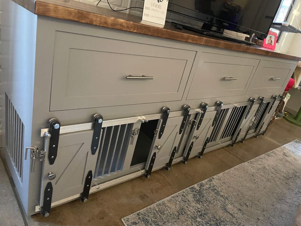 View of Multiple Dog Crate With Drawers - Sliding Barn Door / Crate With ...
