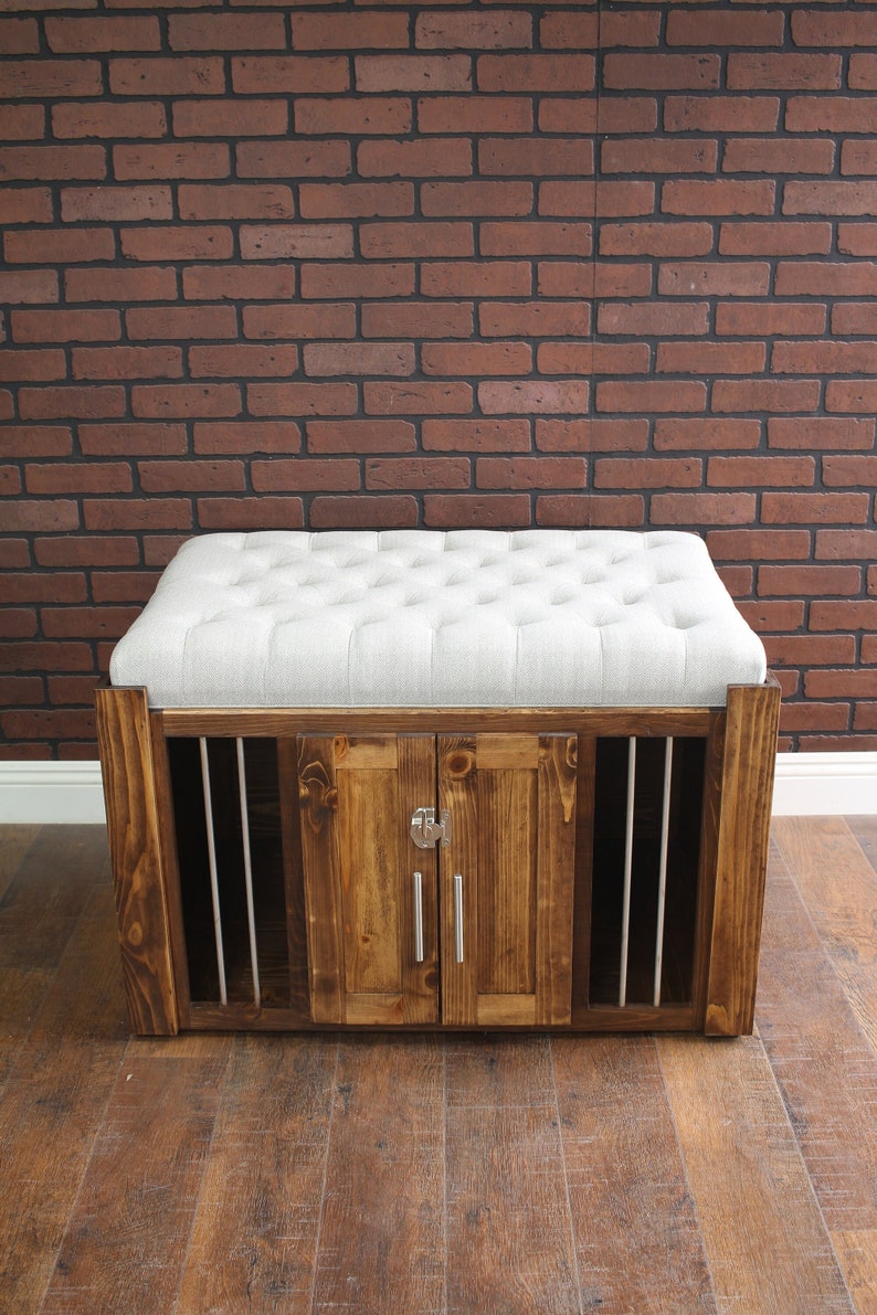 Dog Crate Ottoman | Solid Wood Small Dog Kennel With Soft Upholstered ...