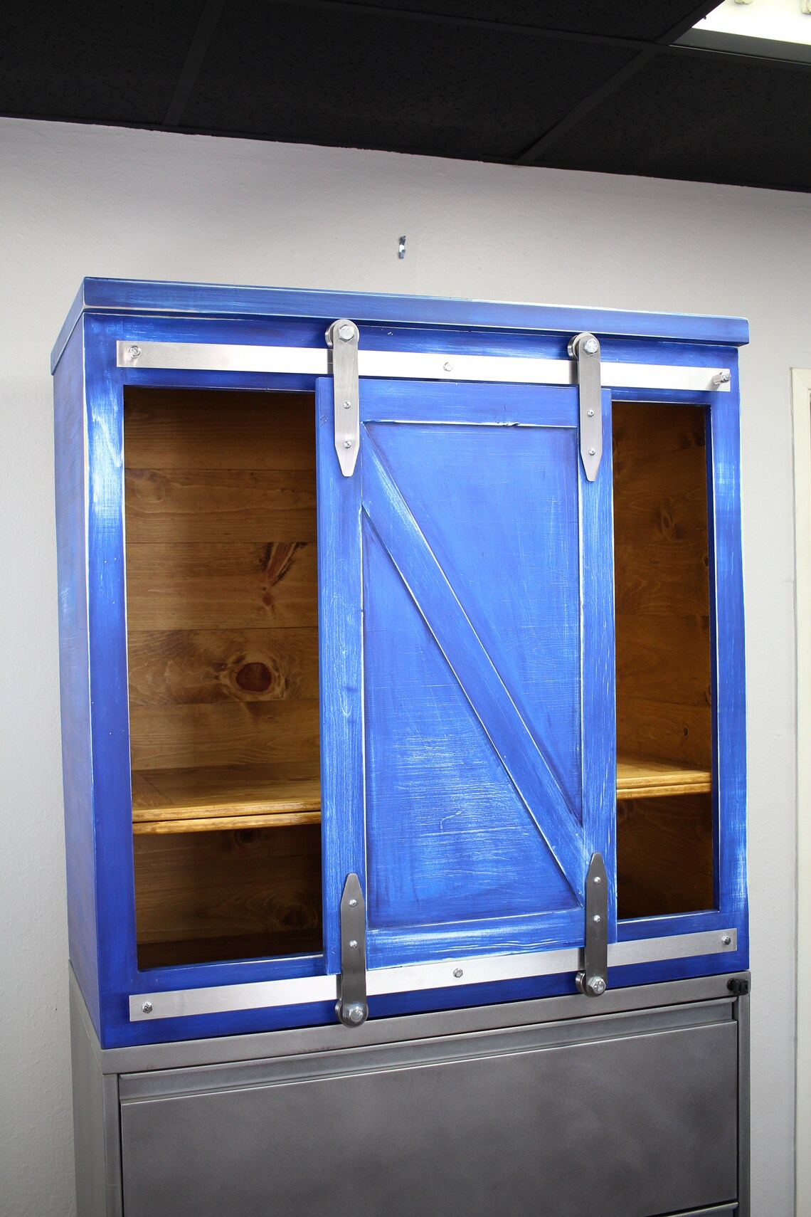 Large Credenza 2drawer Lateral With Sliding Door Wood Etsy