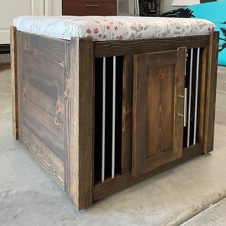 Image showcasing Dog Crate Ottoman, Small Dog Kennel, Soft Cushion Top Crate, Fully ...