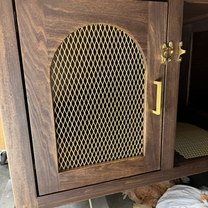 Mid Century Modern Chic Raised Dog Crate Cabinet in solid wood, steel mesh windows and handmade in USA image 6