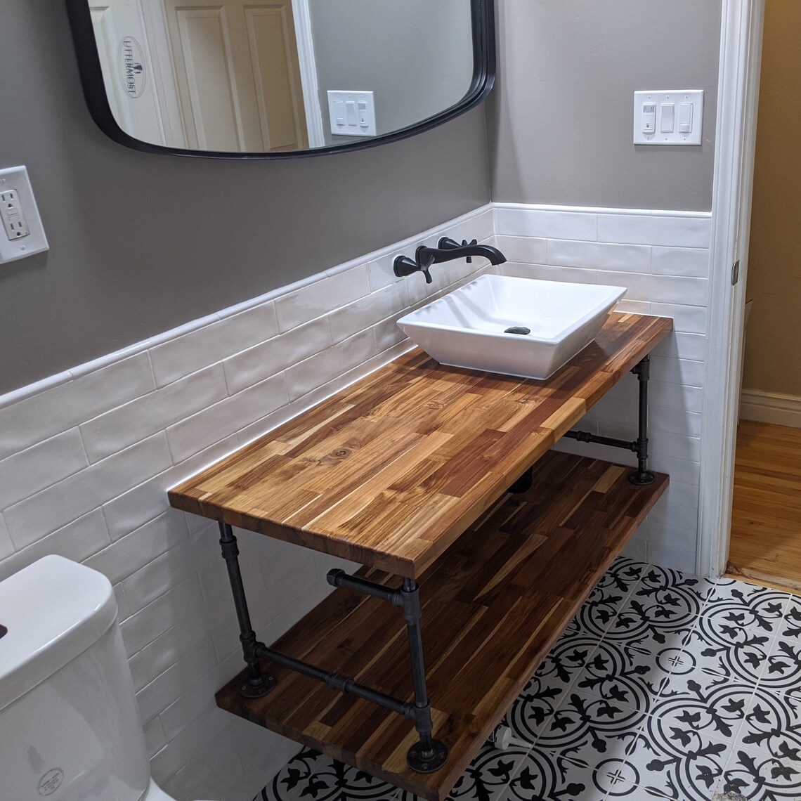 Floating Bathroom Vanity with Pipe / Industrial restroom / Etsy
