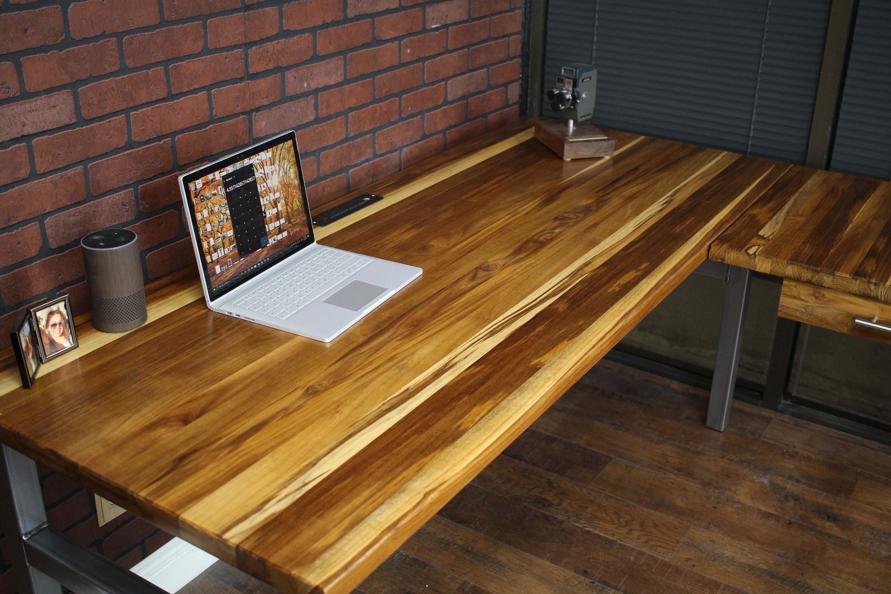 LDesk with Solid Wood Top / Rustic Modern / steel leg / Etsy