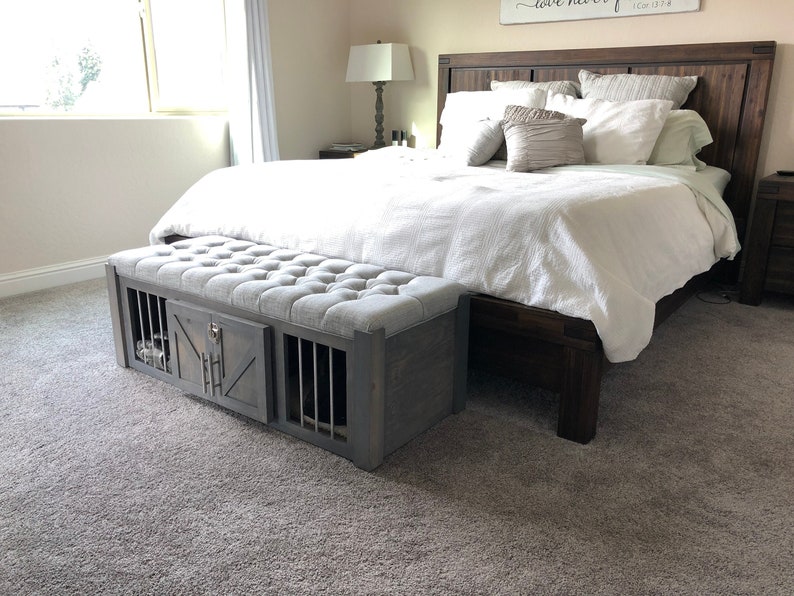 View of Dog Crate Ottoman Small Dog Kennel / Soft Cushion Top / - Etsy