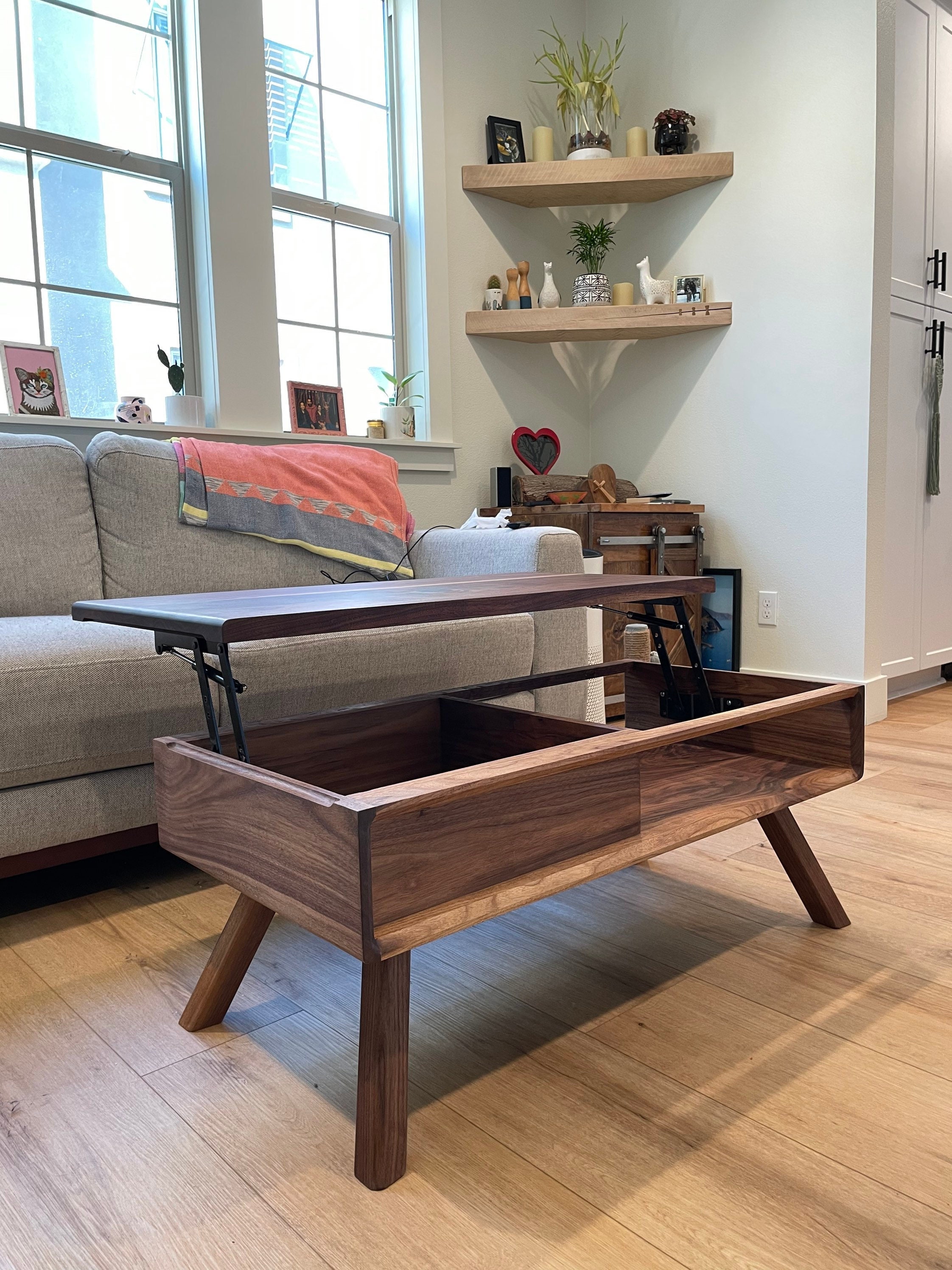 Mid century modern coffee table with on sale lift top