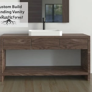 Bathroom Vanity with 2 Drawers - Freestanding Solid Wood / Modern restroom / Rustic / Contemporary Furniture / Custom / Simple / Large