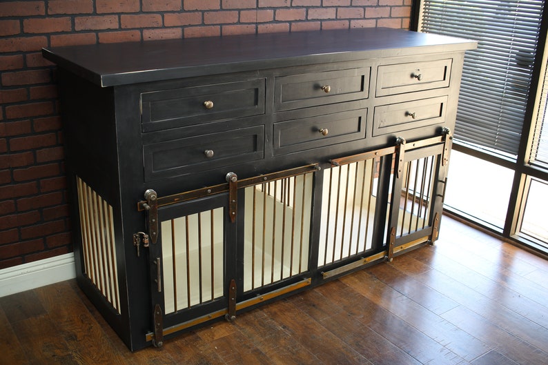 Dog Crate Kennel Barn Doors With 6 Drawers Sliding Barn Etsy
