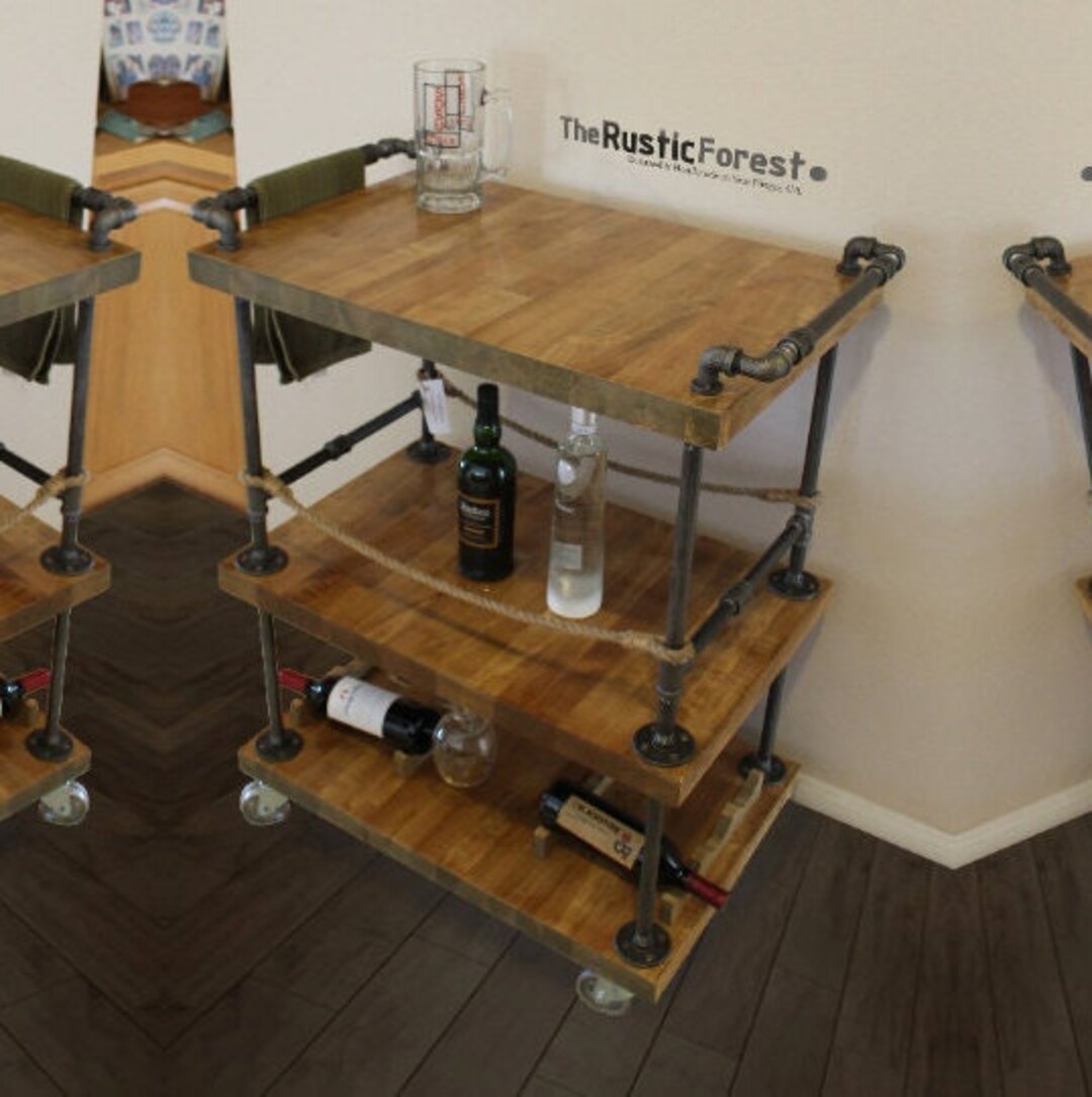 Sale Bar Cart With Pipe & Wood Liquor Cart Whiskey Bar Wine Etsy