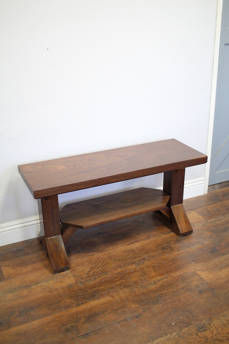 Farmhouse Shoe Bench in solid wood with 2 places for shoes and handmade in USA, entry mud room bench image 5