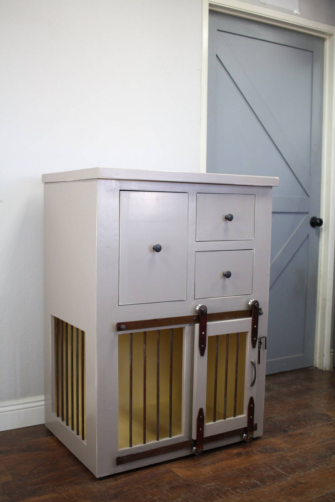 Dog Crate Custom Exotic industrial Dog Crate with Drawers Etsy