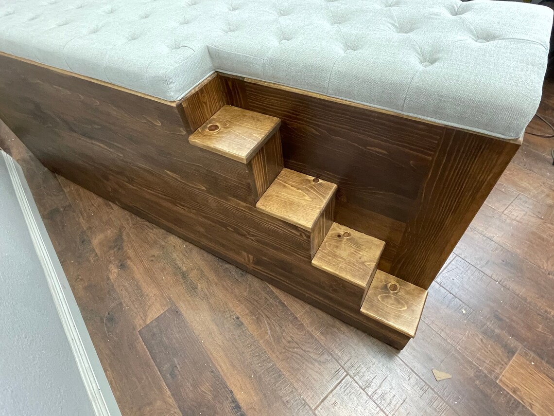 Curated visual reference: Gallery Detail: Dog Crate Ottoman With Stairs Soft Cushion Top Fully Custom