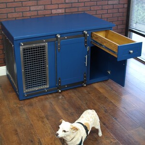 Dog Crate Cabinet and Drawer Sliding barn door / Fully Custom / House / Credenza / Unique / rustic furniture / farmhouse kennel / Custom image 3