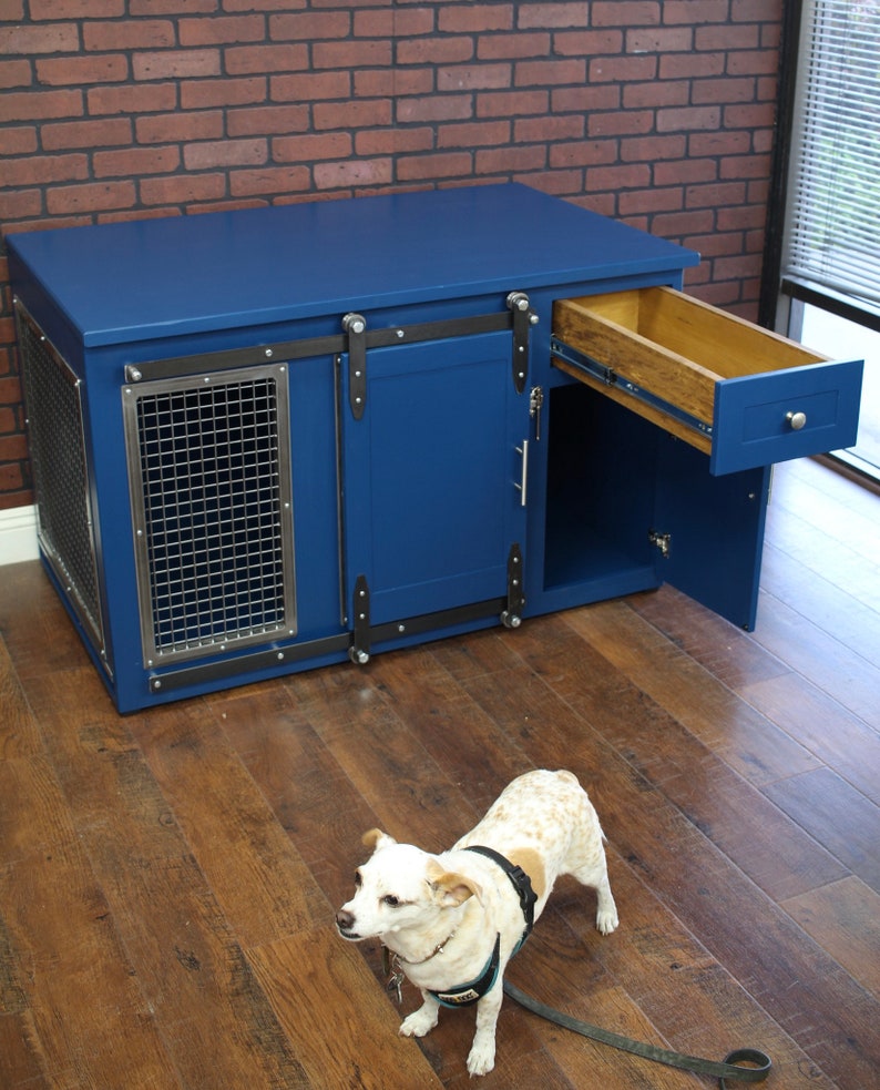 Dog Crate Cabinet and Drawer Sliding barn door / Fully Custom / House / Credenza / Unique / rustic furniture / farmhouse kennel / Custom image 3