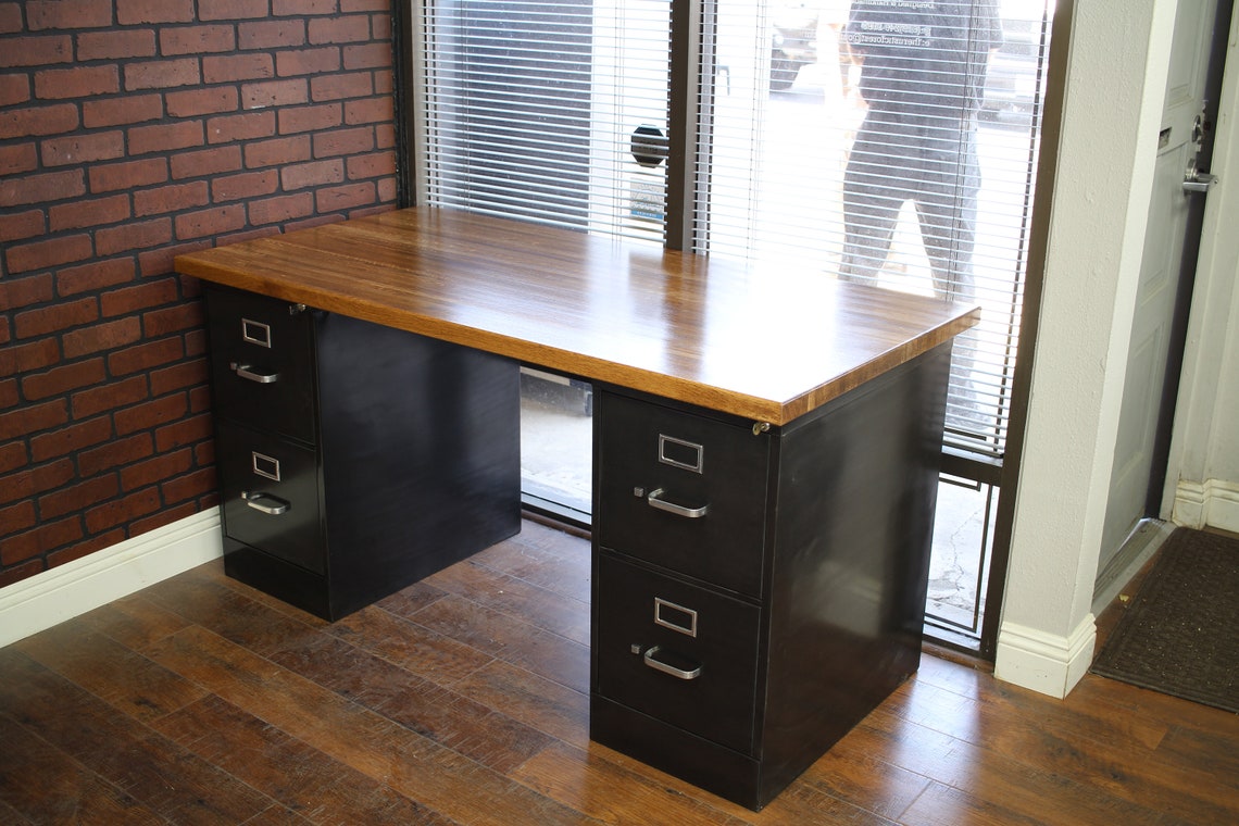 Desk / 4 drawer / modern rustic Industrial / Metal Cabinet / | Etsy