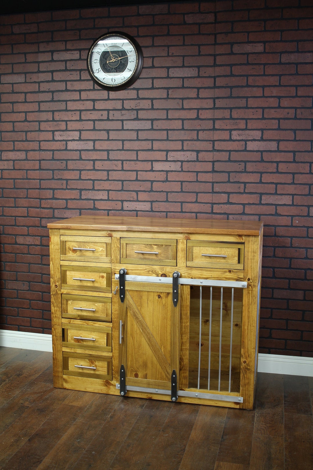 Picture of Farmhouse Style Dog Crate With Lots of Storage Drawers in Solid Wood ...