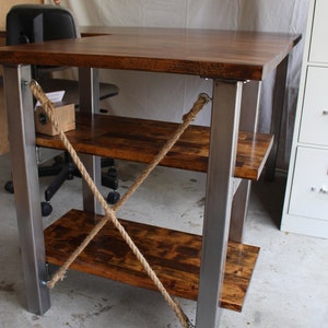 L-Shaped Desk with Shelves / Solid Wood Butcher Top / Rustic / Steel legs & storage / industrial / rustic office furniture / Custom / unique image 8